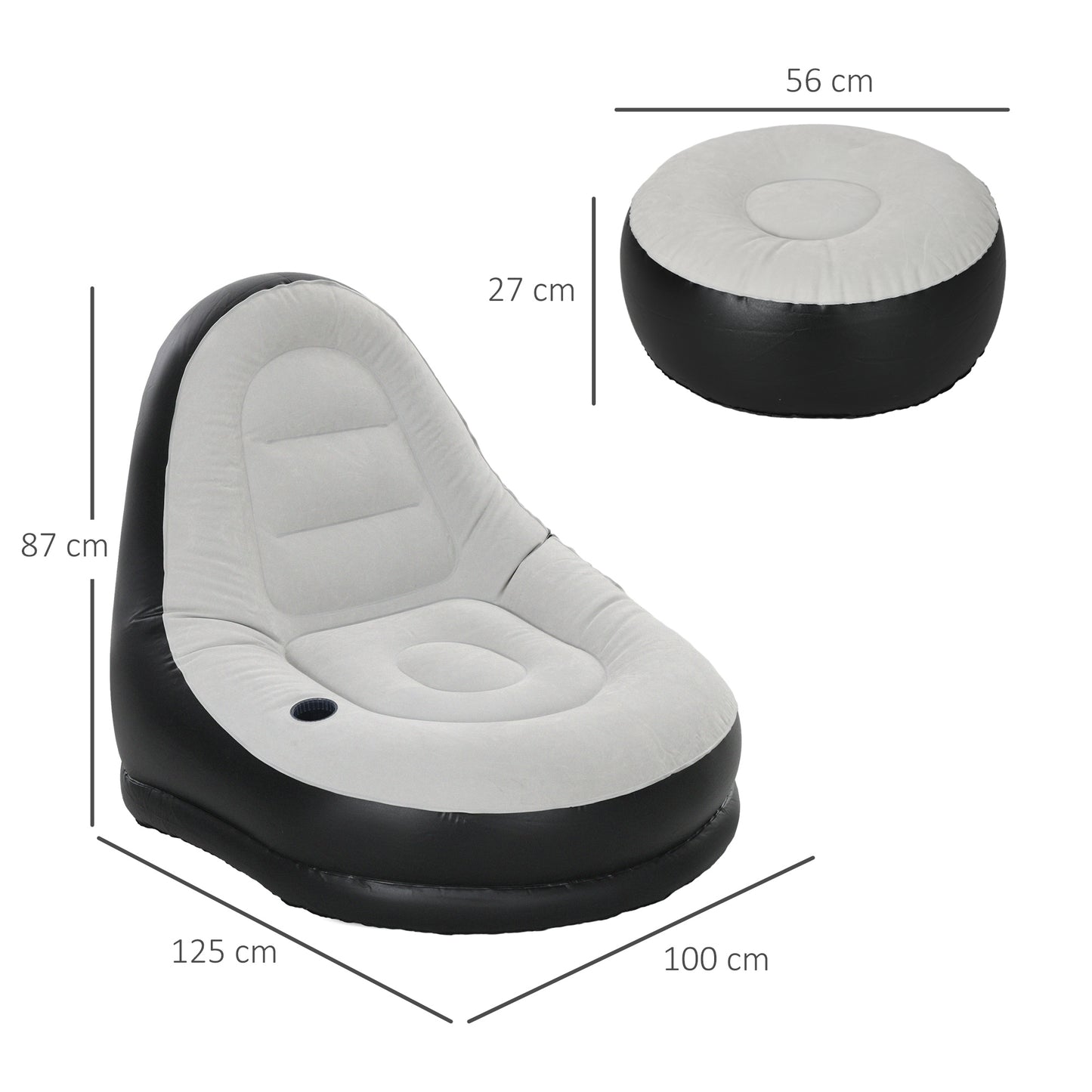 Outsunny Inflatable Chair and Foot Stool for Gaming, Reading, Watching, Grey