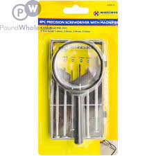 Precision screw driver and magnifier