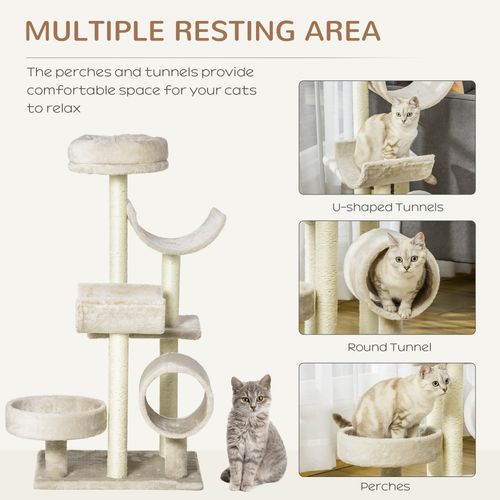 Multi-Level Large Cat Tree Scratching Post Perch Play Center Tunnel Beige