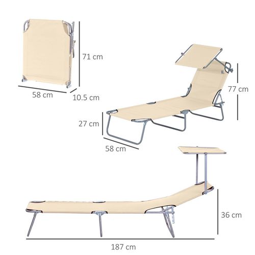 Outsunny Folding Chair Sun Lounger w/ Sunshade Garden Recliner Hammock Beige