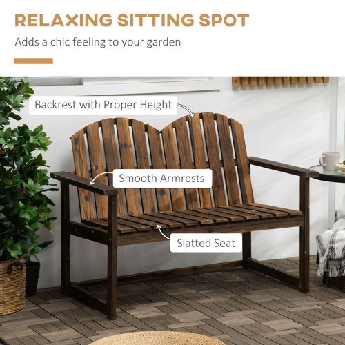 Outdoor Wooden Bench for Two People, Patio Loveseat Chair with Slatted Backrest