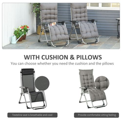 Outsunny 2 PCS Reclining Zero Gravity Chair Folding Lounger Cushion Dark Grey