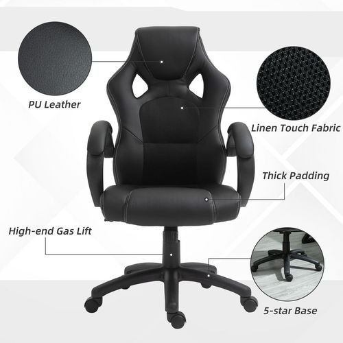 Executive Racing Swivel Gaming Office Chair PU Leather Computer Desk Chair Black