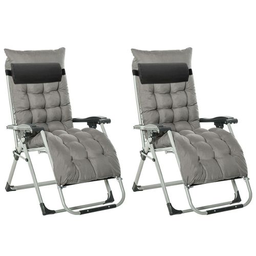 Outsunny 2 PCS Reclining Zero Gravity Chair Folding Lounger Cushion Dark Grey