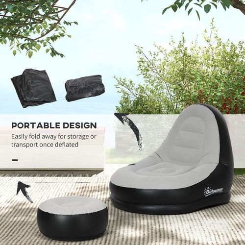 Outsunny Inflatable Chair and Foot Stool for Gaming, Reading, Watching, Grey