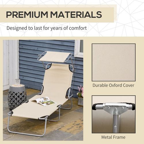 Outsunny Folding Chair Sun Lounger w/ Sunshade Garden Recliner Hammock Beige