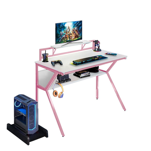 Neo Pink Ergonomic 2 Tier Gaming Computer Office Desk