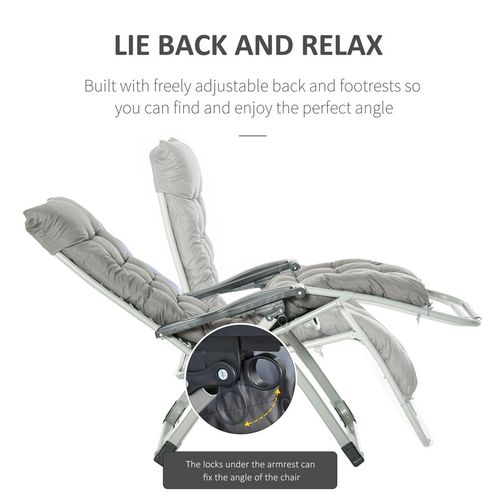 Outsunny 2 PCS Reclining Zero Gravity Chair Folding Lounger Cushion Dark Grey