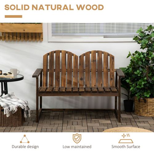 Outdoor Wooden Bench for Two People, Patio Loveseat Chair with Slatted Backrest