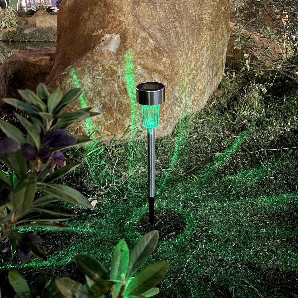 Vinsani 10 X Colour Change Stainless Steel Solar Powered Stick Post LED Lights Rechargeable Outdoor Garden Border Patio Path Driveway Entrance Marking Water Resistant Lamps