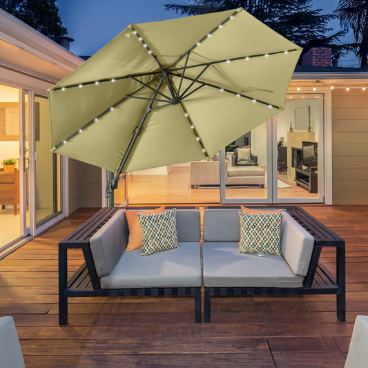 3m Cantilever Parasol Patio Umbrella with LED Solar Light Beige