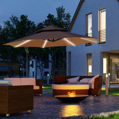 3m Cantilever Banana Parasol with Solar LED Lights & Easy Crank Function