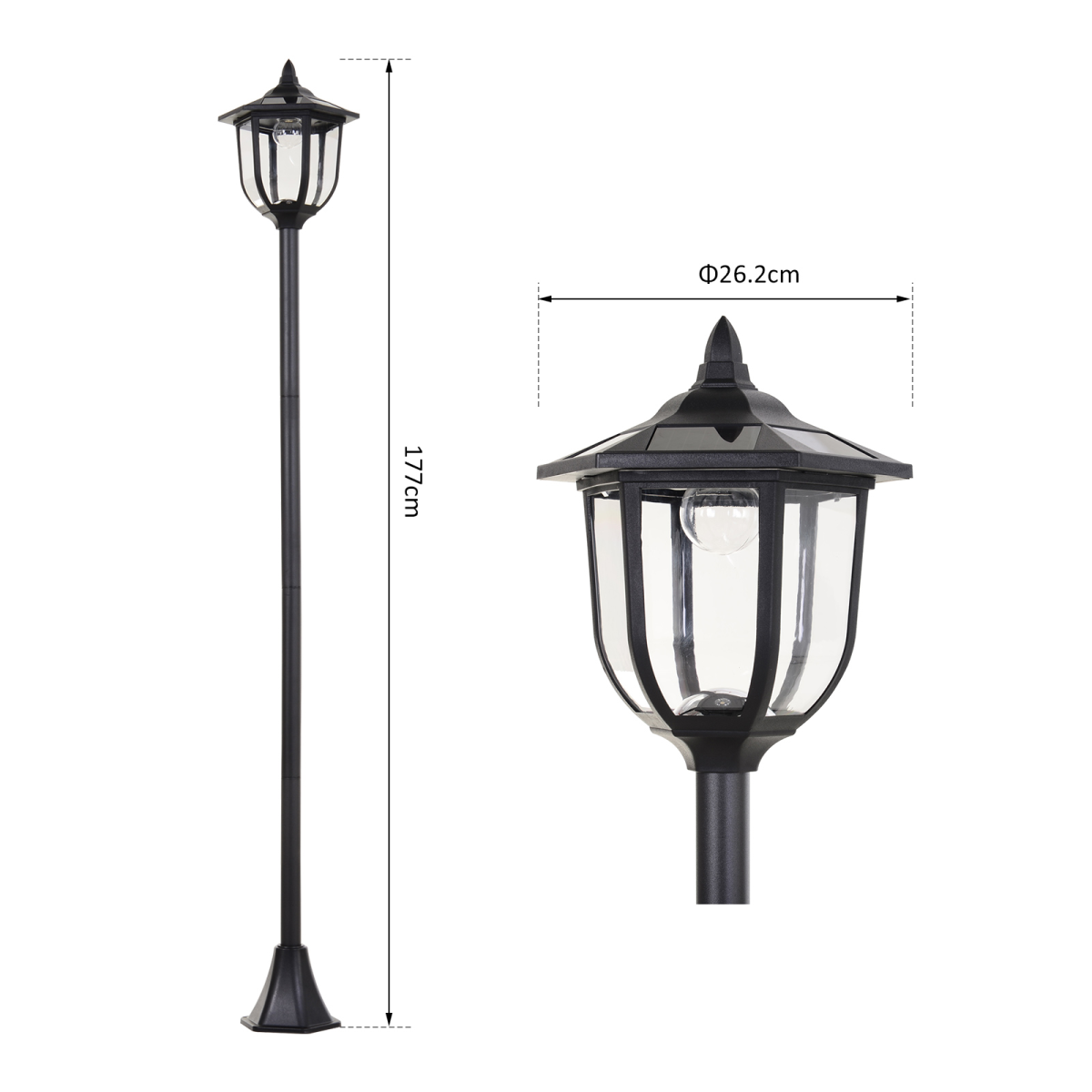 Elegant 1.77m Solar LED Garden Lamp Post - Eco-Friendly Illumination