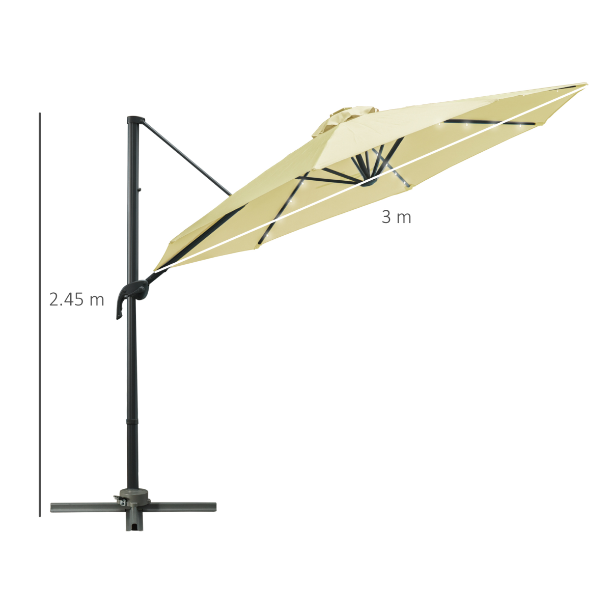 3m Cantilever Parasol Patio Umbrella with LED Solar Light Beige