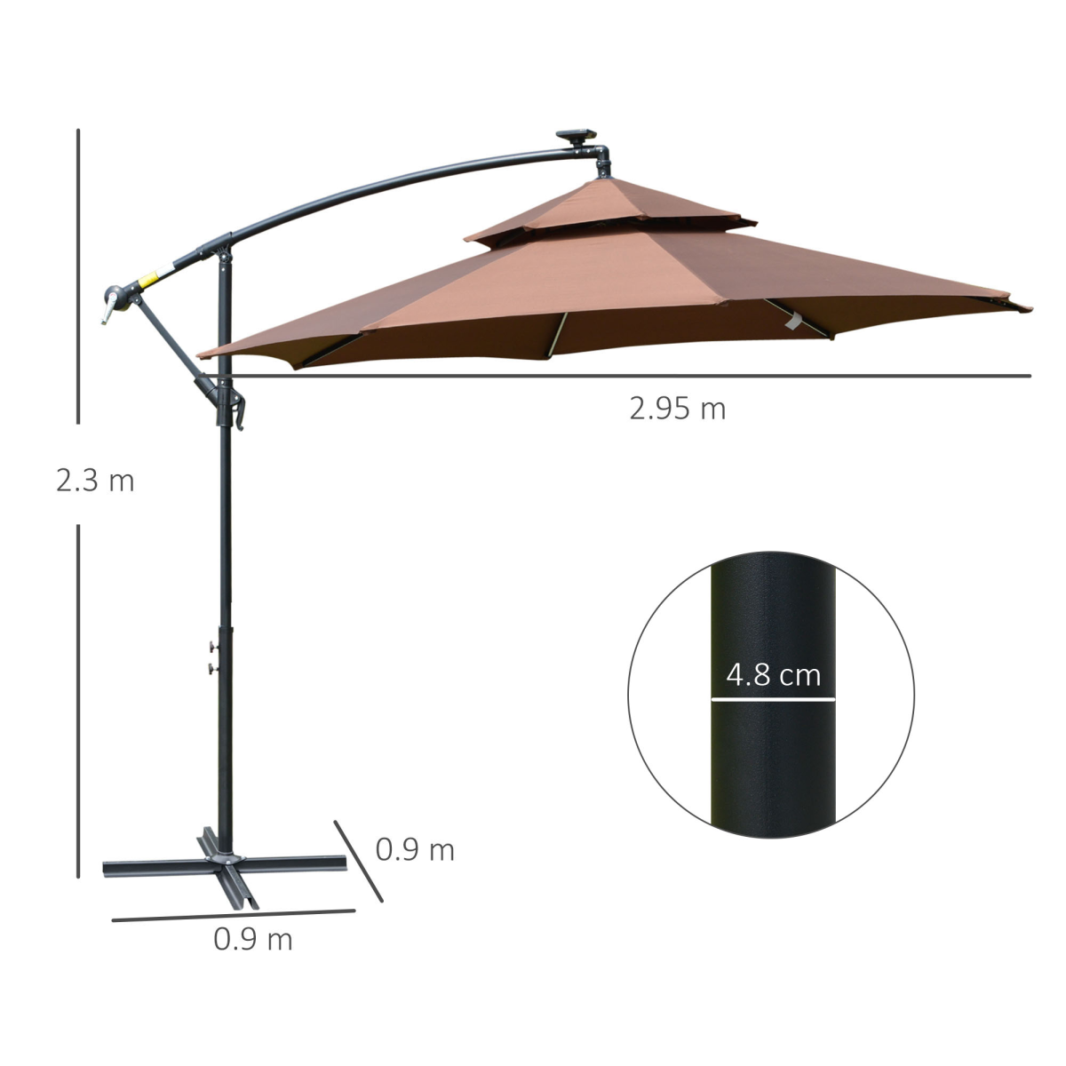 3m Cantilever Banana Parasol with Solar LED Lights & Easy Crank Function