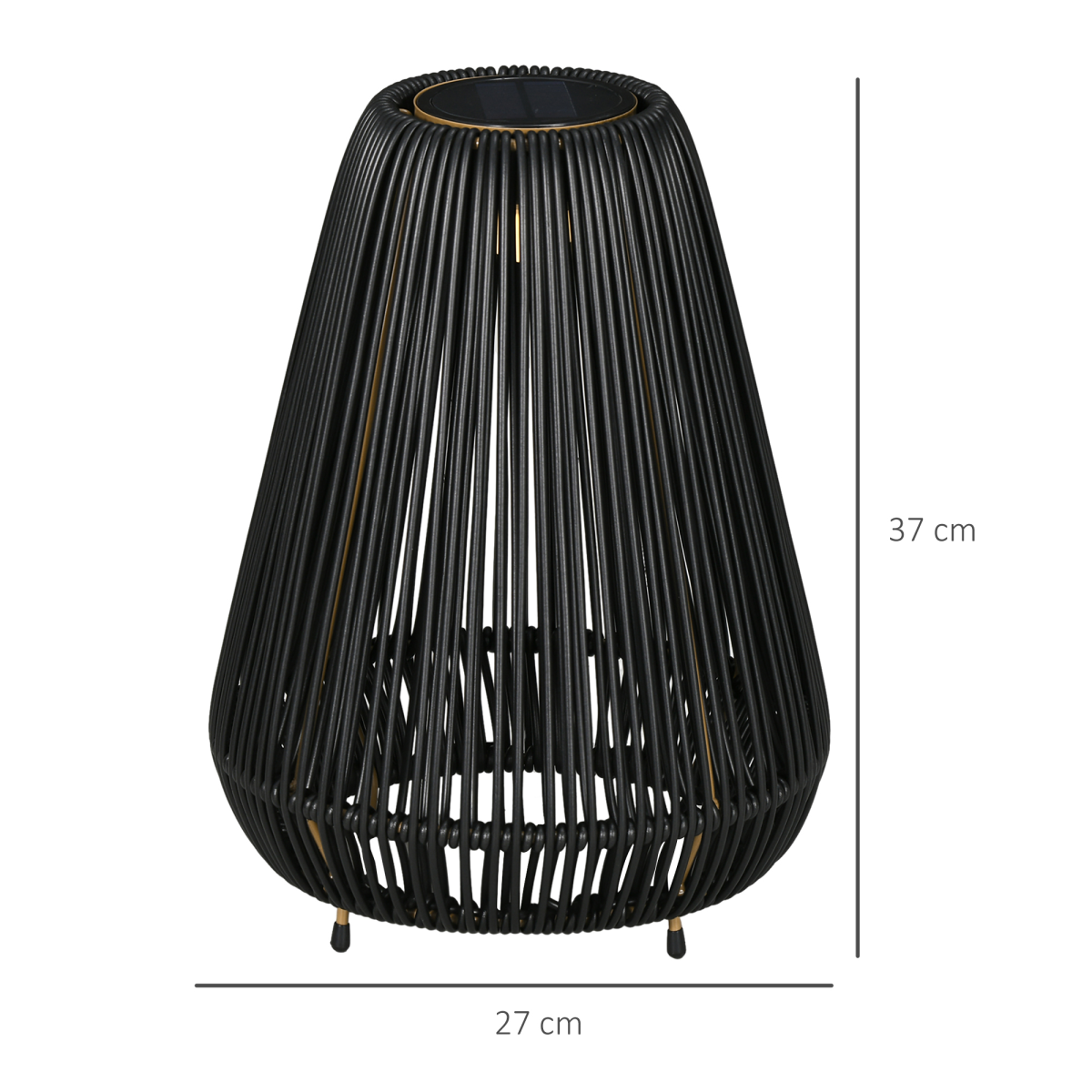 Outsunny 3-Level Adjustable Garden Rattan Solar Lantern, Black