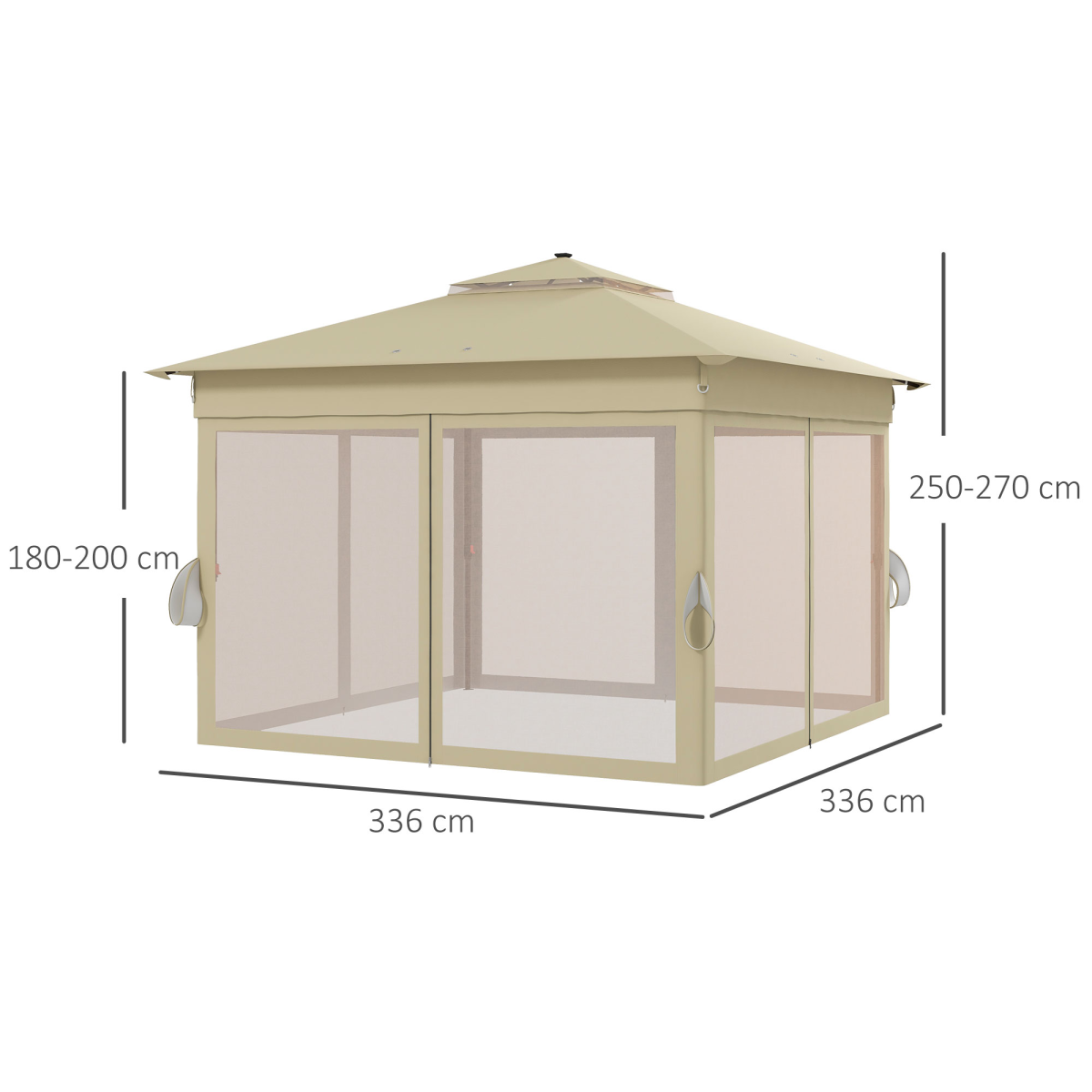 Outsunny Solar-Powered 3x3m Pop-Up Gazebo with LED Lights & Netting - Khaki