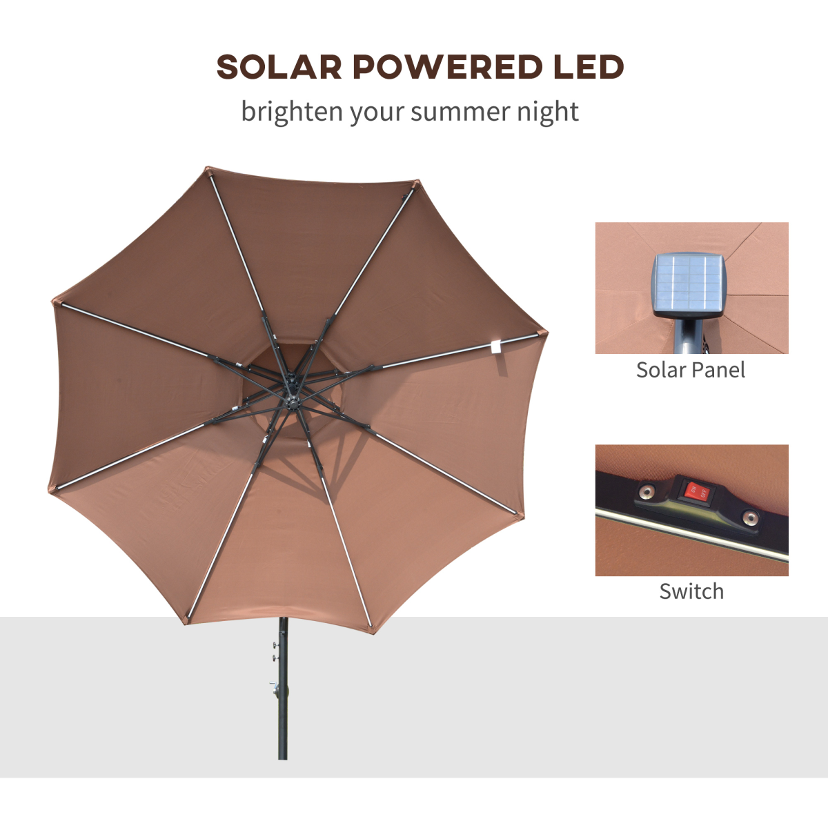 3m Cantilever Banana Parasol with Solar LED Lights & Easy Crank Function