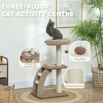 PawHut 88cm Cat Tee for Indoor Cats, Cat Tower with Scratching Post, Brown