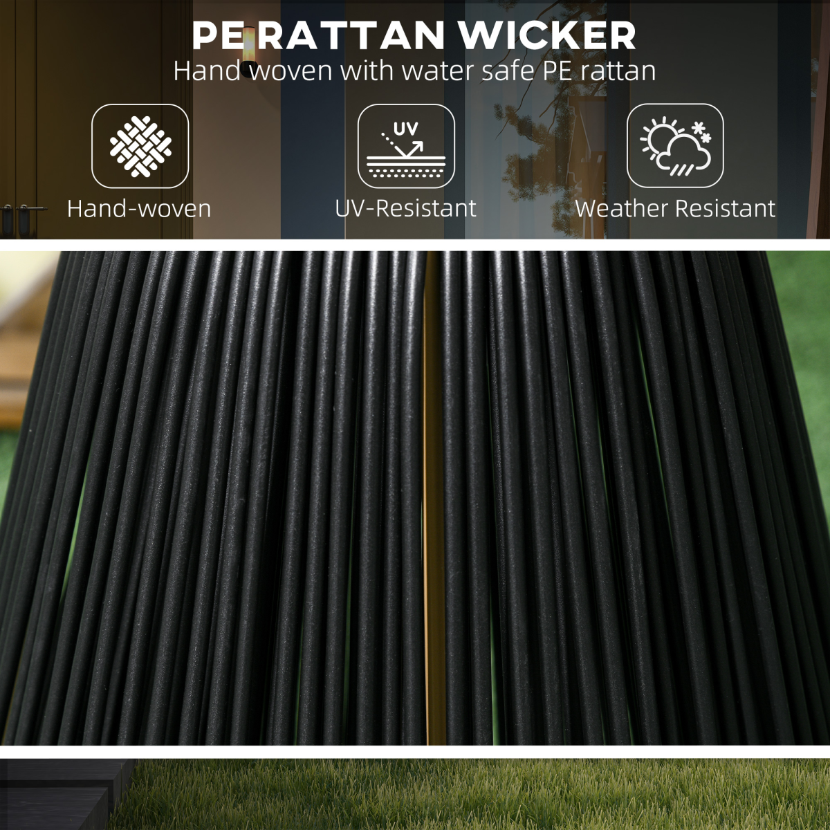 Outsunny 3-Level Adjustable Garden Rattan Solar Lantern, Black