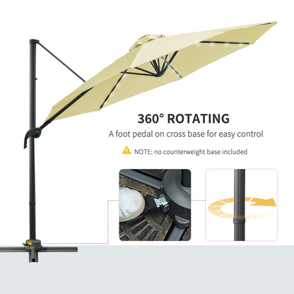 3m Cantilever Parasol Patio Umbrella with LED Solar Light Beige