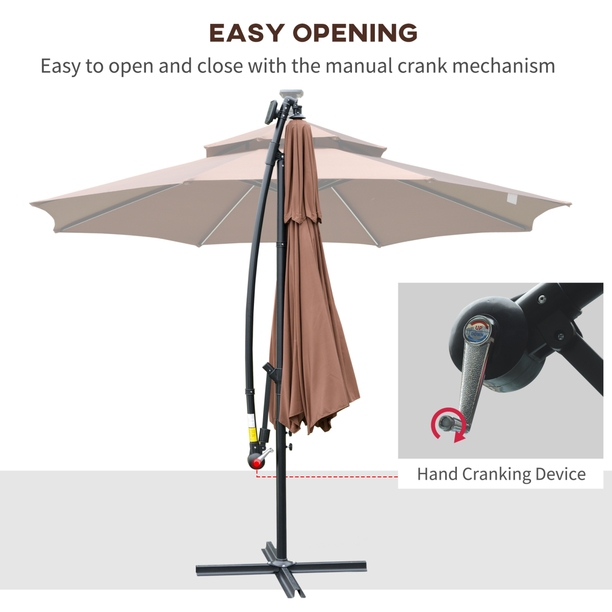 3m Cantilever Banana Parasol with Solar LED Lights & Easy Crank Function