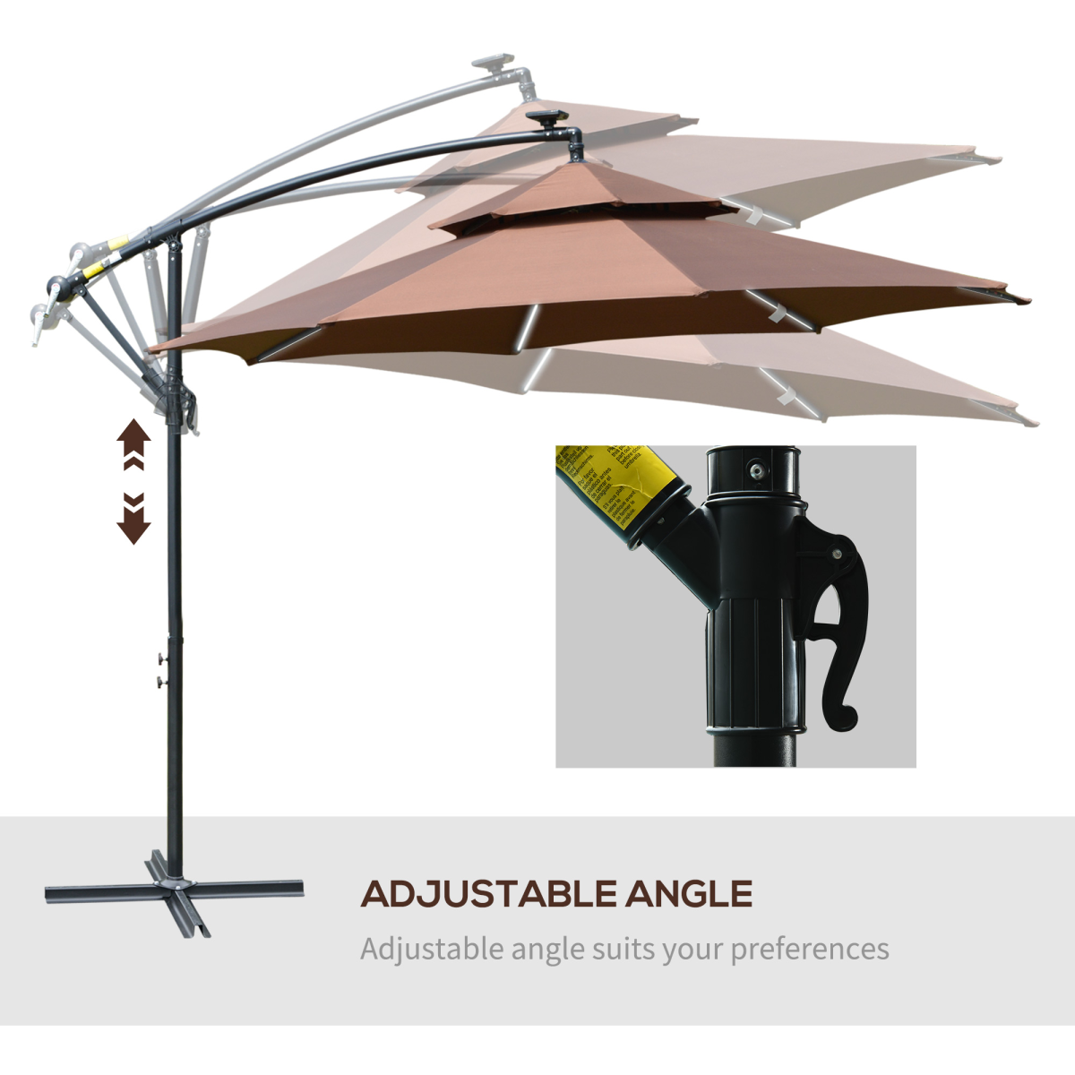 3m Cantilever Banana Parasol with Solar LED Lights & Easy Crank Function