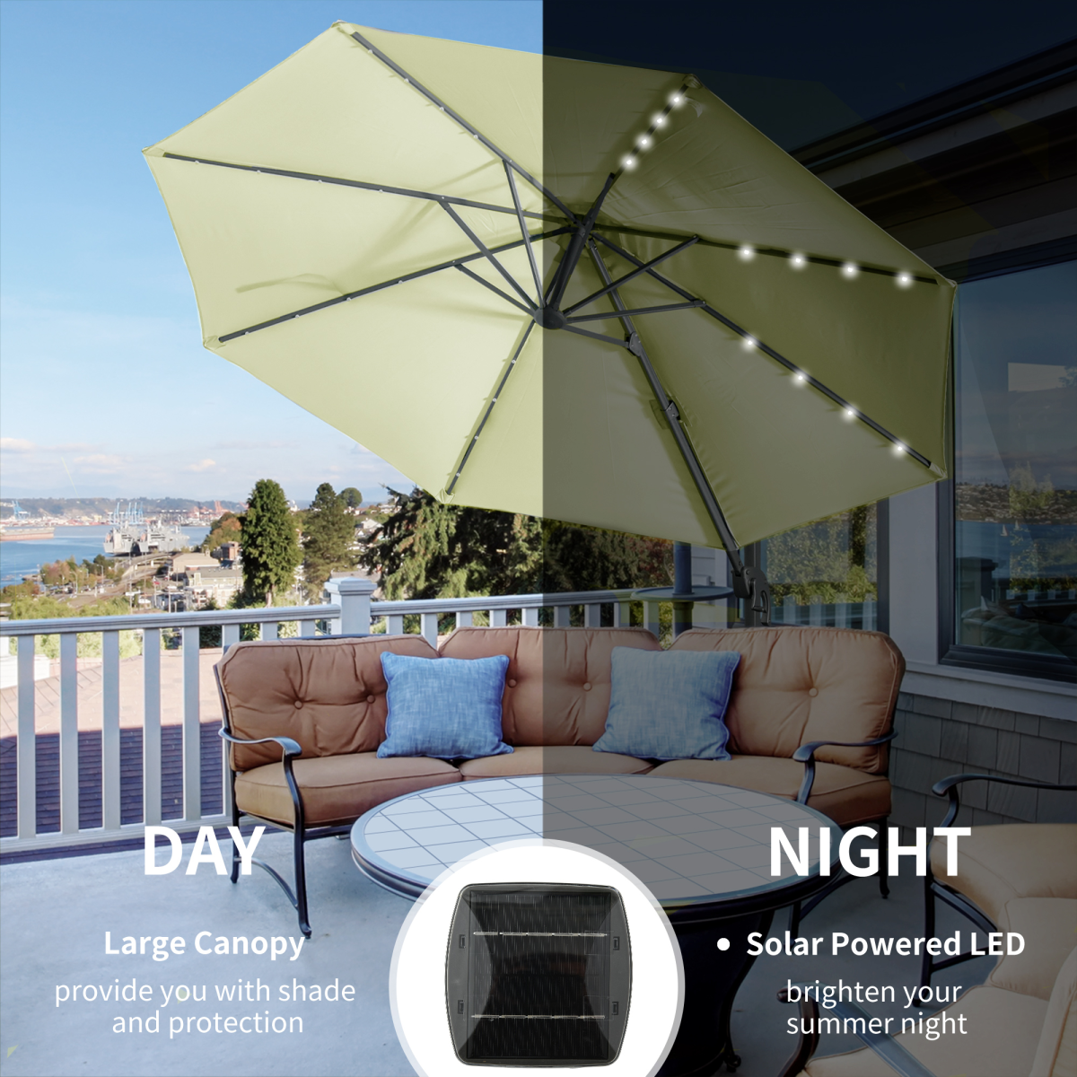 3m Cantilever Parasol Patio Umbrella with LED Solar Light Beige