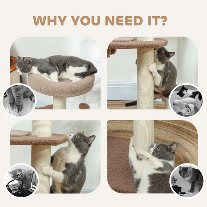 PawHut 88cm Cat Tee for Indoor Cats, Cat Tower with Scratching Post, Brown