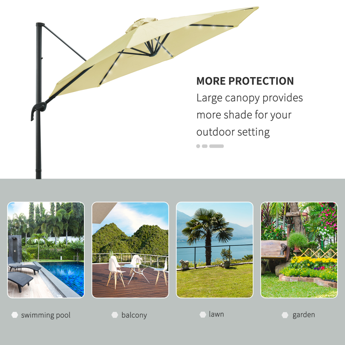 3m Cantilever Parasol Patio Umbrella with LED Solar Light Beige