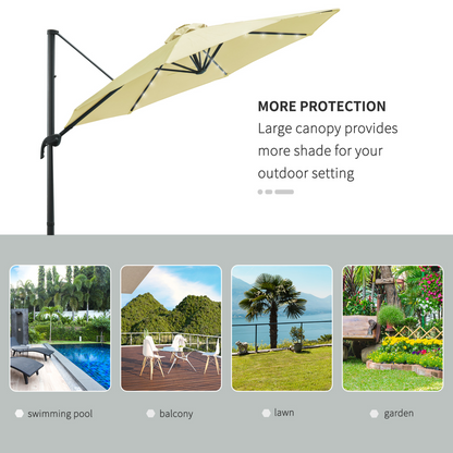 3m Cantilever Parasol Patio Umbrella with LED Solar Light Beige