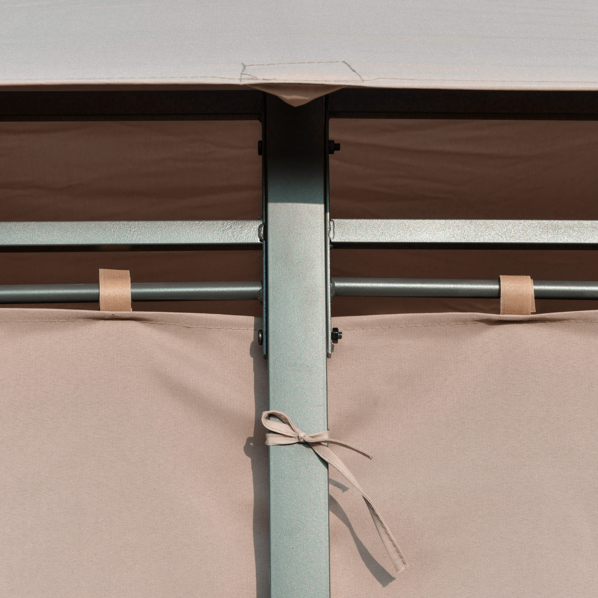 4 x 3m Outdoor Tent Garden Pavilion LED Solar Light Steel Frame, Khaki