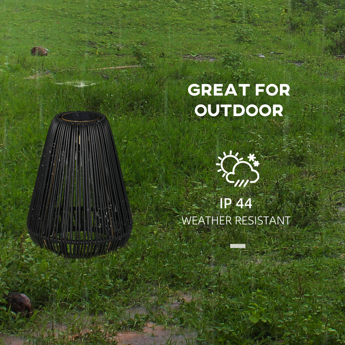 Outsunny 3-Level Adjustable Garden Rattan Solar Lantern, Black