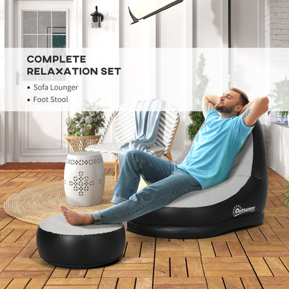 Outsunny Inflatable Chair and Foot Stool for Gaming, Reading, Watching, Grey