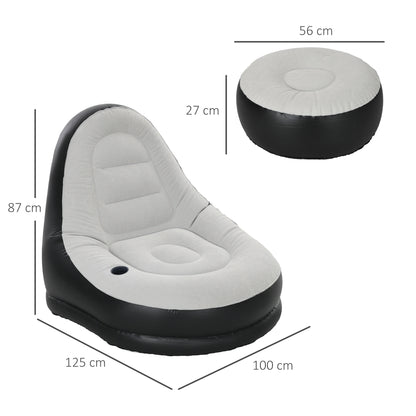 Outsunny Inflatable Chair and Foot Stool for Gaming, Reading, Watching, Grey
