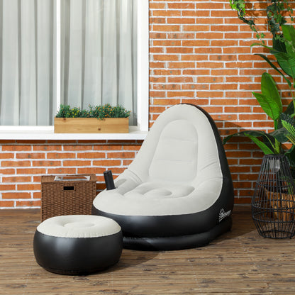 Outsunny Inflatable Chair and Foot Stool for Gaming, Reading, Watching, Grey