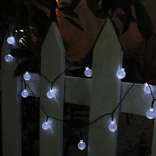 Planet Solar 30 White Crystal Ball Solar Powered String Lights 6m