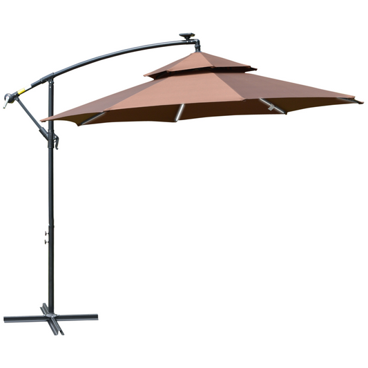 3m Cantilever Banana Parasol with Solar LED Lights & Easy Crank Function