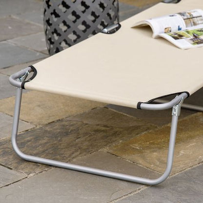 Outsunny Folding Chair Sun Lounger w/ Sunshade Garden Recliner Hammock Beige