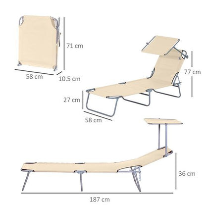 Outsunny Folding Chair Sun Lounger w/ Sunshade Garden Recliner Hammock Beige