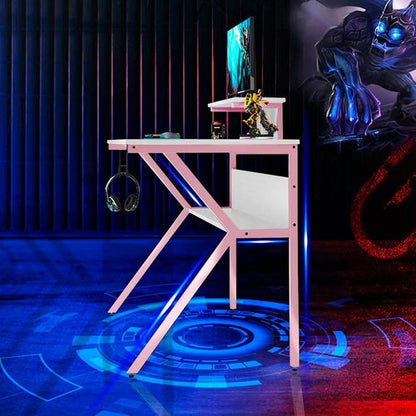 Neo Pink Ergonomic 2 Tier Gaming Computer Office Desk