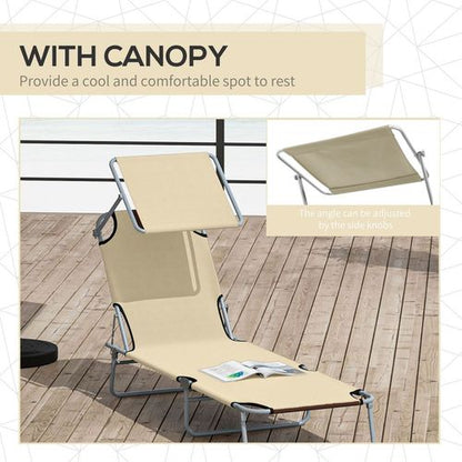 Outsunny Folding Chair Sun Lounger w/ Sunshade Garden Recliner Hammock Beige
