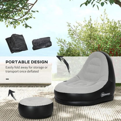 Outsunny Inflatable Chair and Foot Stool for Gaming, Reading, Watching, Grey