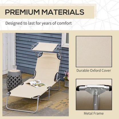 Outsunny Folding Chair Sun Lounger w/ Sunshade Garden Recliner Hammock Beige