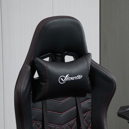 Racing Gaming Chair PU Leather Gamer Recliner Home Office, Black