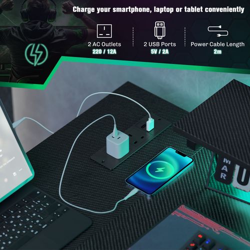 HOMCOM L Shaped Desk with LED Lights Reversible Corner Gaming Desk with Storage