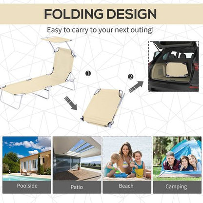 Outsunny Folding Chair Sun Lounger w/ Sunshade Garden Recliner Hammock Beige