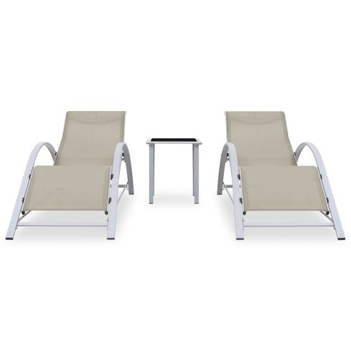 Sun Loungers 2 pcs with Table Aluminium Cream