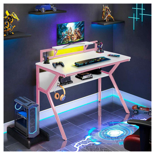 Neo Pink Ergonomic 2 Tier Gaming Computer Office Desk
